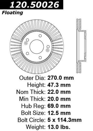 Centric 121.50026 front brake rotor/disc-c-tek standard rotor