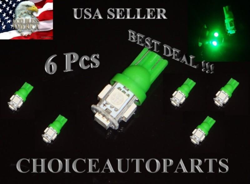 6x t10 w5w 5050 5smd led green dashboard, interior, licence plate light bulbs