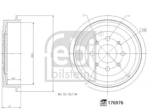 2x brake drums (pair) rear 203.2mm 176976 febi set 51827488 51840909 55701379