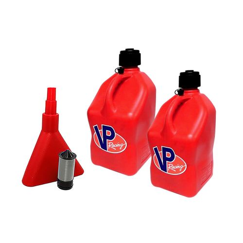 Vp racing 2 pack red square 5 gallon race gas alcohol can fuel water jug funnel