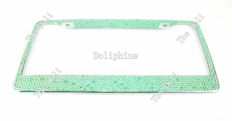 Lime green bling crystal metal chrome u.s. license plate frame 7 rows