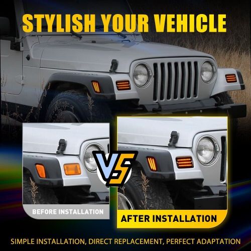 2x smoked  led side marker fender signal lights for 1997-2006 jeep wrangler tj o