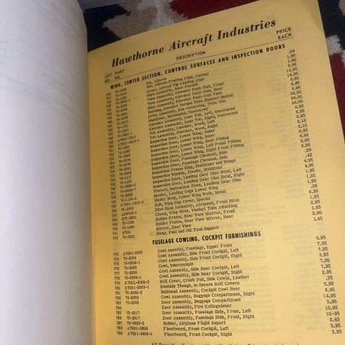 Stearman parts list hawthorne aircraft industries aviation 1966 catalog