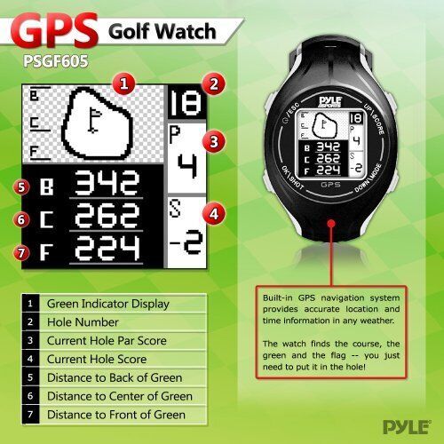 Pyle gps smart golf watch course recognition green locator distance calculator