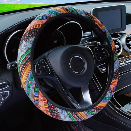 1 pcs bohemian linen style elastic elastic steering wheel cover car grip cover