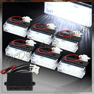 18 white led / 6 light head emergency hazard warning 12v grille strobe lights