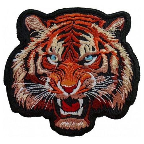 Small blue eyed tiger head embroidered patch free shipping inside usa