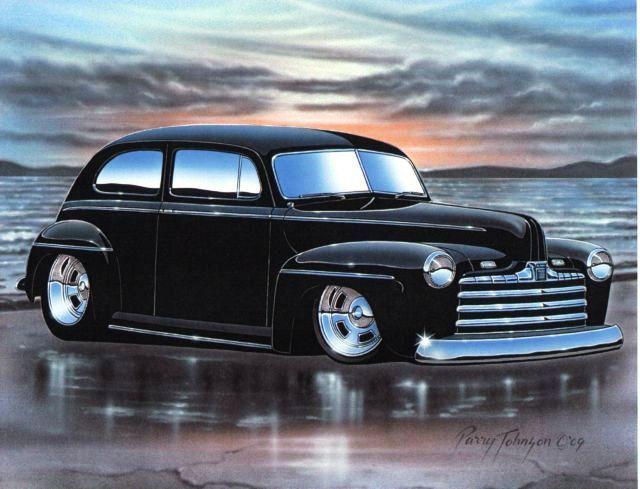 1946 ford tudor sedan streetrod car automotive art print black