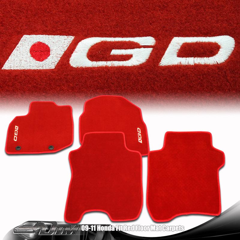 2009-2011 honda fit 5 doors jdm 4 piece set red floor mats with white gd logo