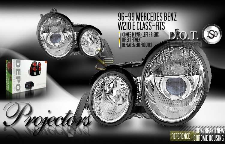 Depo pair euro style chrome projector headlight 96-99 mercedes benz w210 e-class