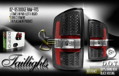 Depo pair euro style black altezza tail lights w/ led 02-06 03 04 05 dodge ram