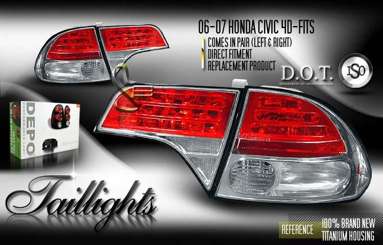 Depo pair euro style titanium red clear altezza tail lights 06-08 honda civic