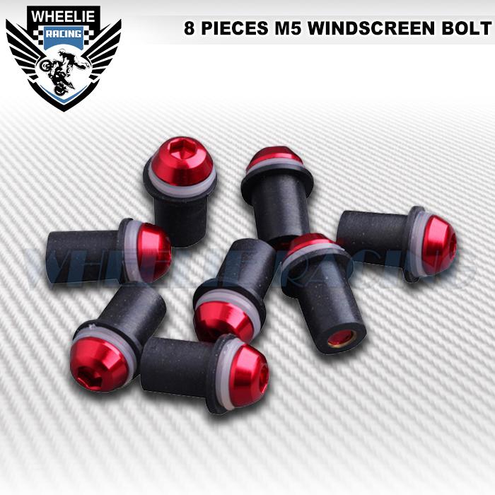 8 x red m5 5mm cnc moto windshield windscreen bolts screw mounting nuts kit