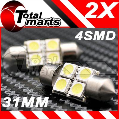 2x (white) 31mm 5050 4-smd led festoon dome car light lamp bulb ac232