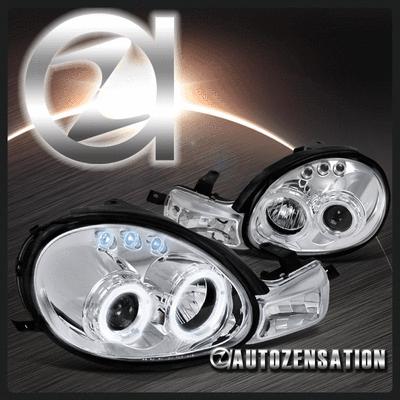 00-02 dodge neon chrome led drl halo projector headlights park signal