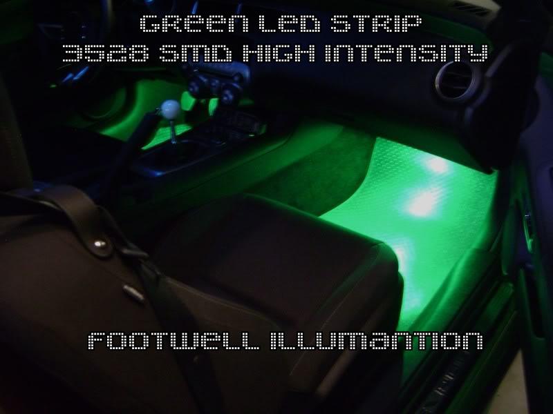 2 pcs 3 led strips foot-well/trunk/audio system auto interior 12v green