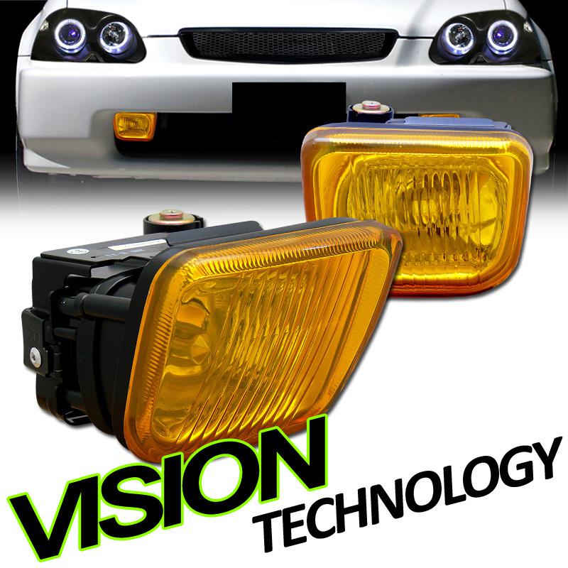 96-98 civic coupe/hatchback/sedan jdm yellow lens fog lights lamps+switch+bulbs