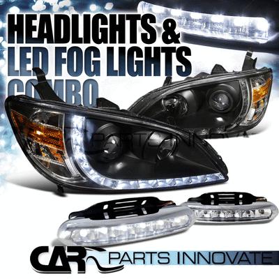 2004-2005 honda civic 2/4dr led drl black projector headlights+6-led fog lamps