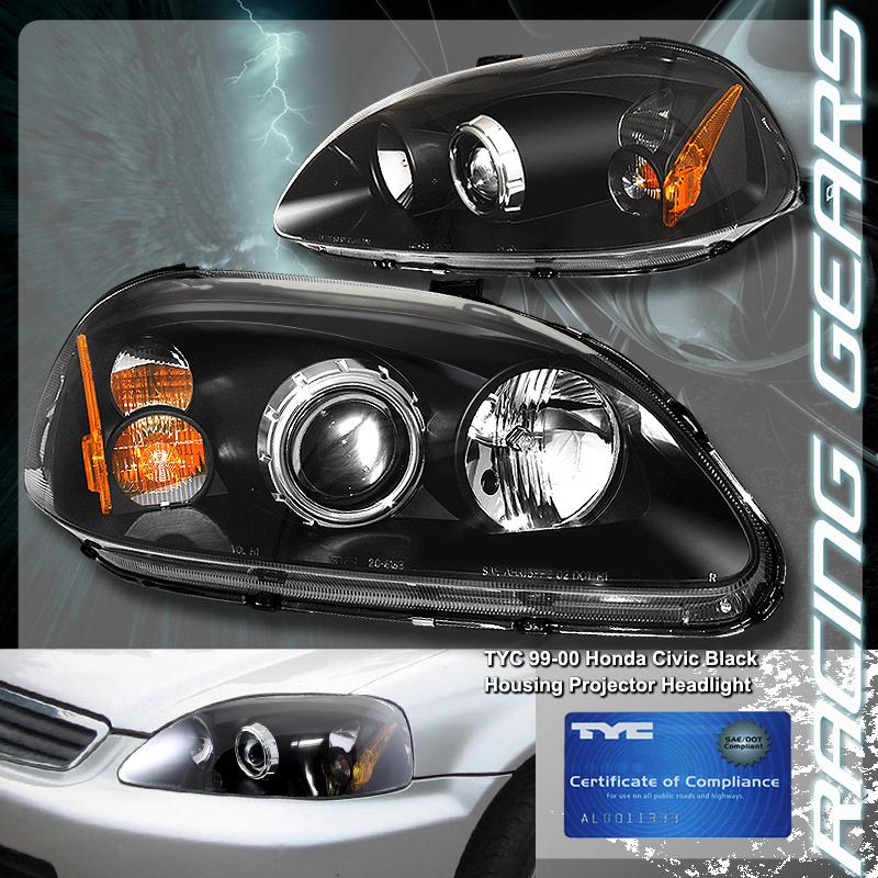 99-00 honda civic jdm tyc black housing projector headlights + amber corner lamp