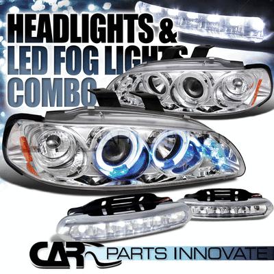 92-95 civic 2/3/4dr chrome halo led projector headlights+6-led drl fog lamps