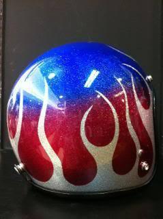 Vintage motorcycle metal flake flame blue and red open face helmet new