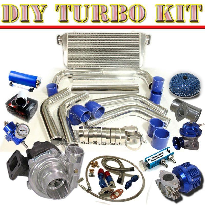 Diy t3/t4 turbo+31" intercooler+2.5" piping kit+filter+ fpr+bov type-rs c/blue