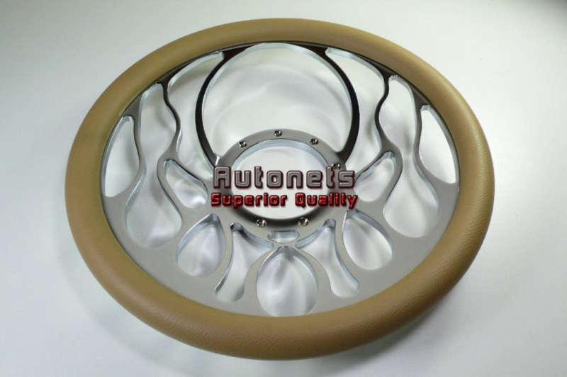 Beige leather full flame fire camaro impala steering wheel aluminum