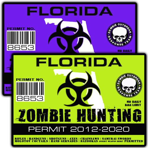 Florida zombie outbreak response team decal zombie hunting permit stickers a