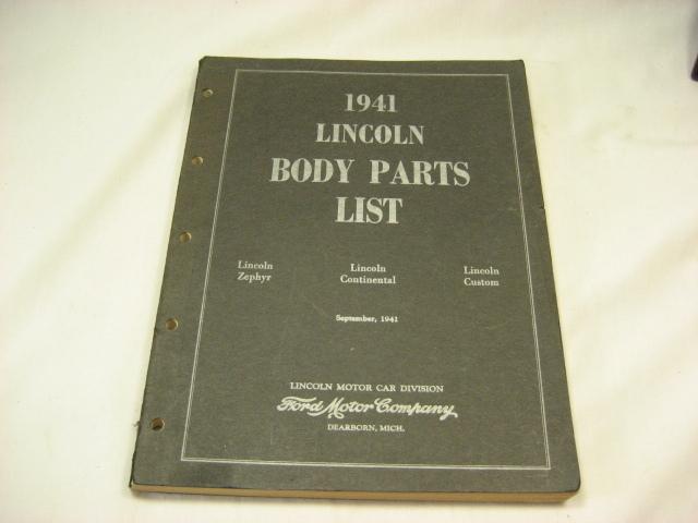 Vintage 1941   lincoln body parts list september 1941 