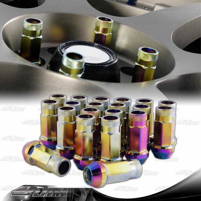 M12 x 1.25mm thread pitch 1.75" long wheel rims tuner lug nuts - 20pc rainbow