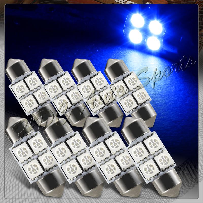 8x 31mm 4 smd blue led festoon dome map glove box trunk replacement light bulbs