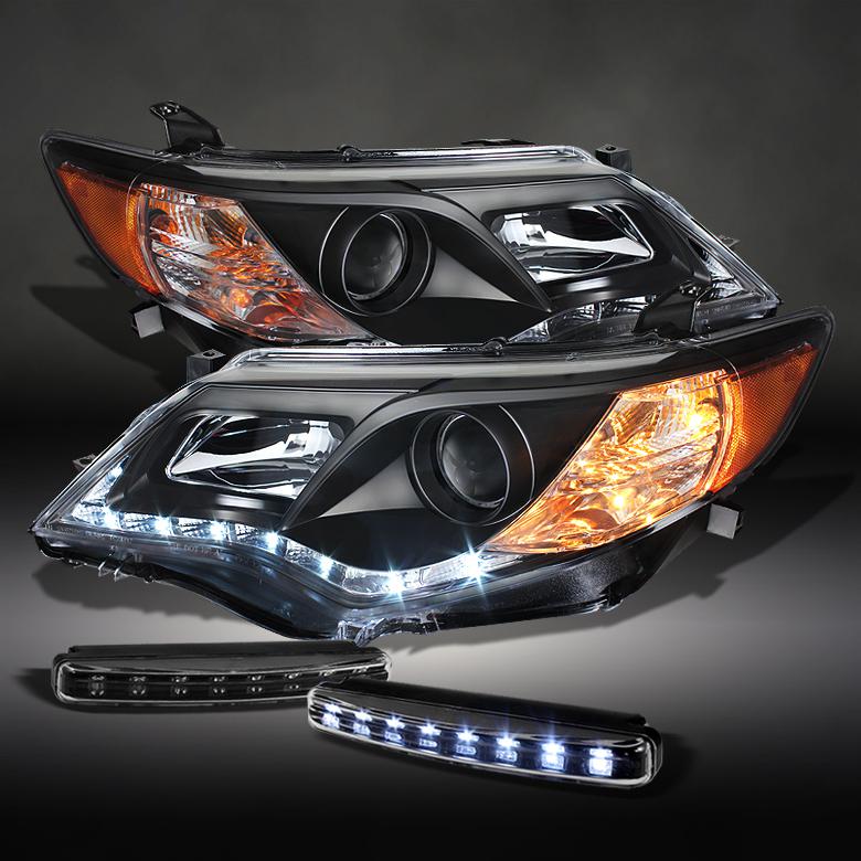 Black 2012-2013 toyota camry drl projector headlights+led daytime running lamps