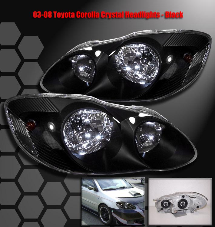 2003-2008 toyota corolla crystal headlights black 2005