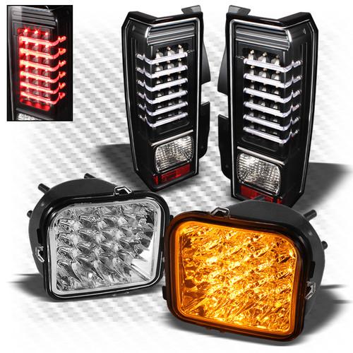 06-09 h3 black led perform tail lights + amber led signal corner lights combo