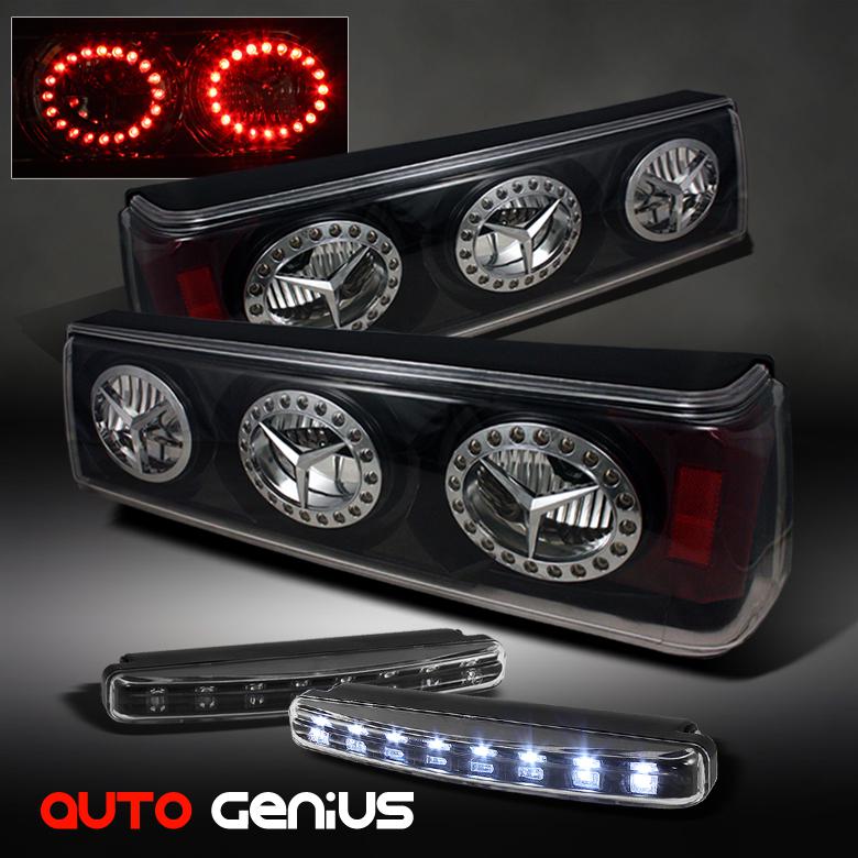 87-93 mustang black altezza tail lights w/led ring + daytime running lights drl