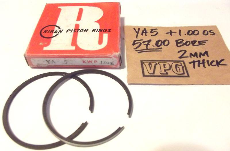 Yamaha ya5 ya6 125cc piston ring  +1.00mm os 57.00mm 2mm thick nos riken