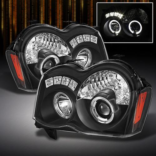 08-10 grand cherokee dual halo drl daylight led strip black projector headlights