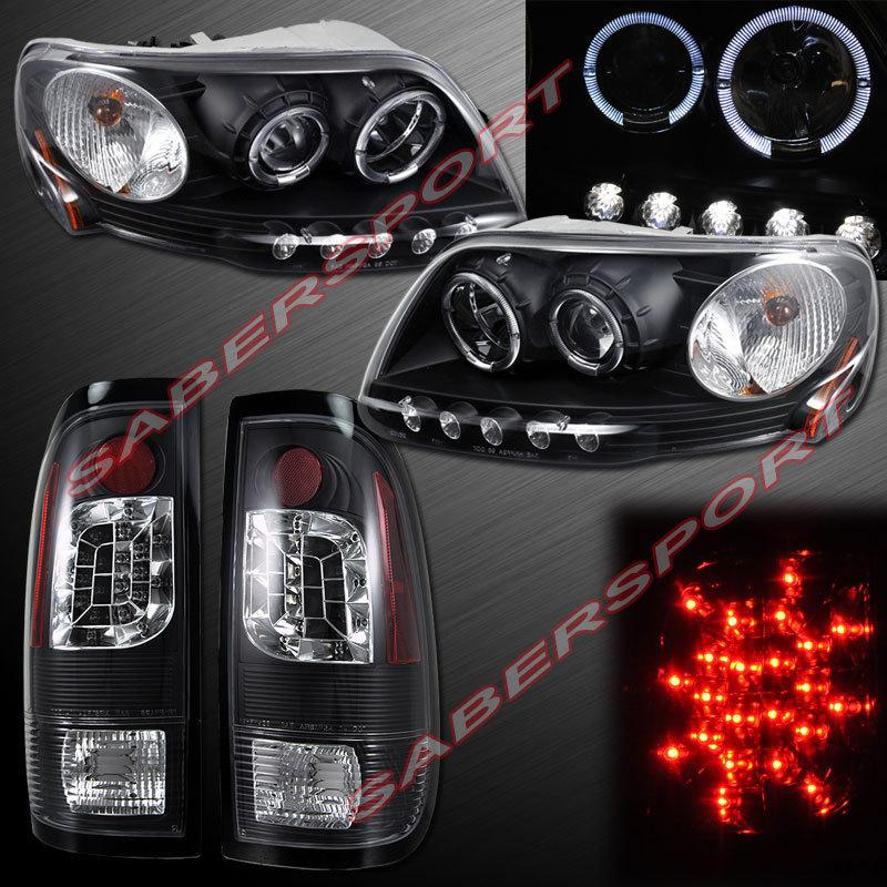 1997.8-2003 ford f150 black dual halo projector headlights w/ led + tail lights