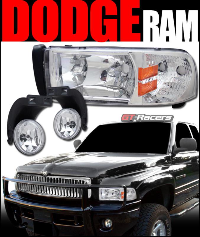 Chrome crystal head lights signal amber corner+bumper fog 1994-2002 dodge ram