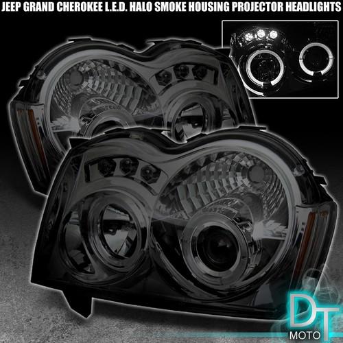 Smoked 05-07 jeep grand cherokee dual halo projector led headlights left+right