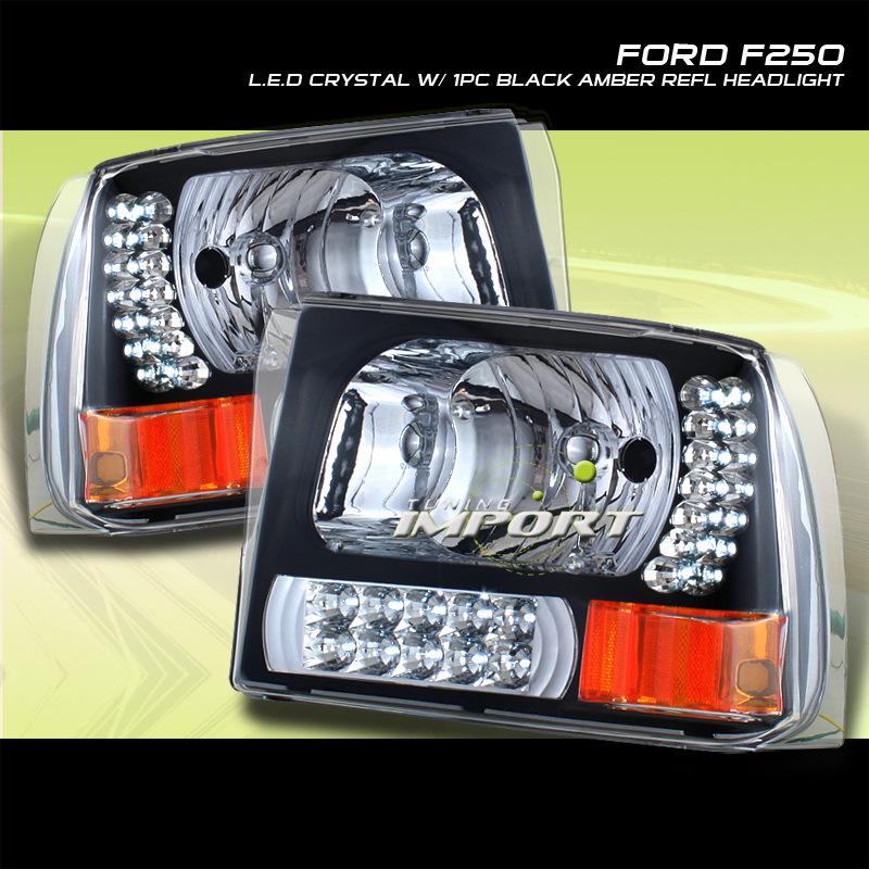 99-04 ford f250 f350 excursion superduty black led drl head lights lamps amber