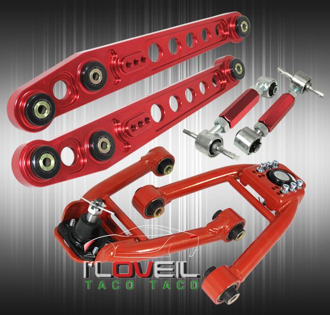 Red civic ek em si aluminum rear lower control arms + front rear camber kit jdm