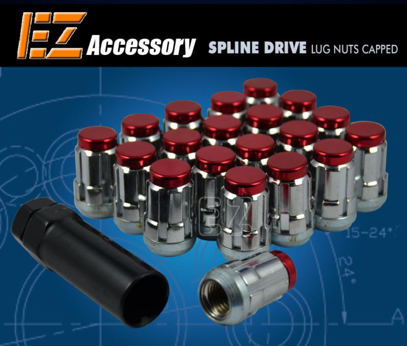 20 pc set capped spline drive lug nuts | red | 12x1.5 | dodge ford taurus probe