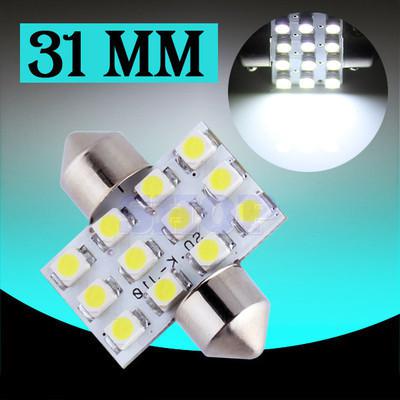 31mm 12 smd pure white dome festoon led car light bulb lamp