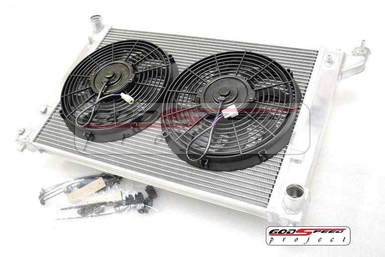 Gsp 05-09 scion tc 2azfe 2.4 aluminum 2 row performance radiator+slim fan x 2