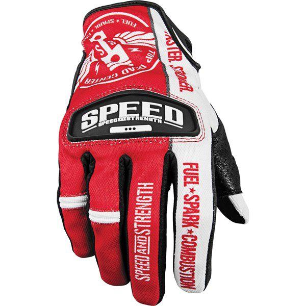 Red/white s speed and strength top dead center vented leather glove