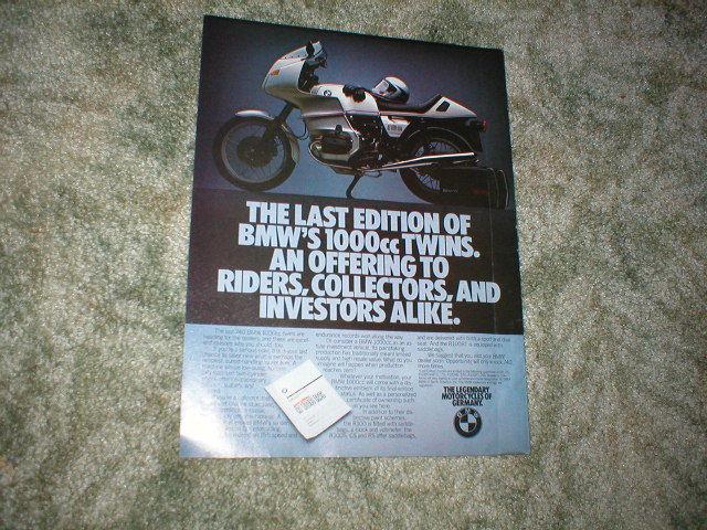 1984 bmw  r100rs motorcycle 1 pg  original  ad 1000cc twin