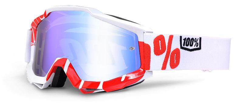 100% motocross goggles accuri white / red - blue mirror lens