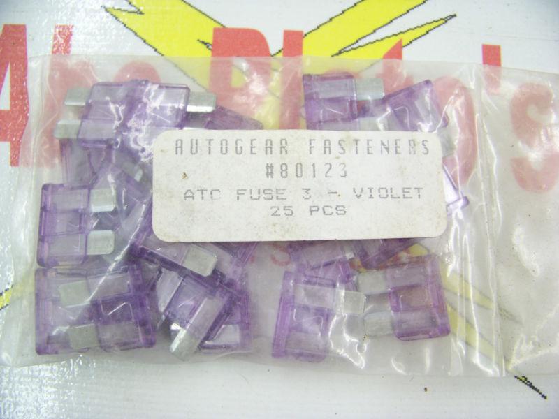 Autogear, fasteners - accessories #80123 atc fuse, violet, pkg of 25, 3 amp