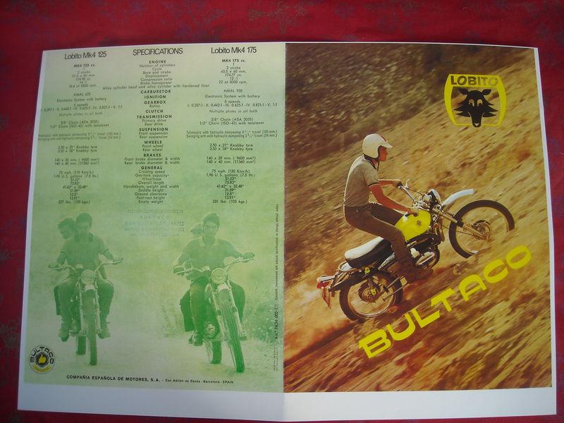 Bultaco lobito mk4, 125-175 cc photocopy factory sales brochure, models 74-76m